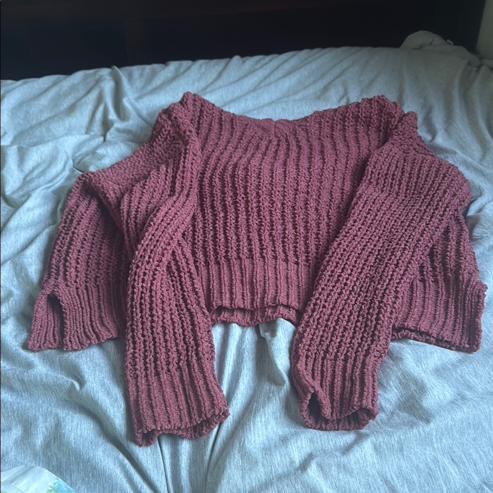 Elegant V-Neck Knit Sweater - Burgundy